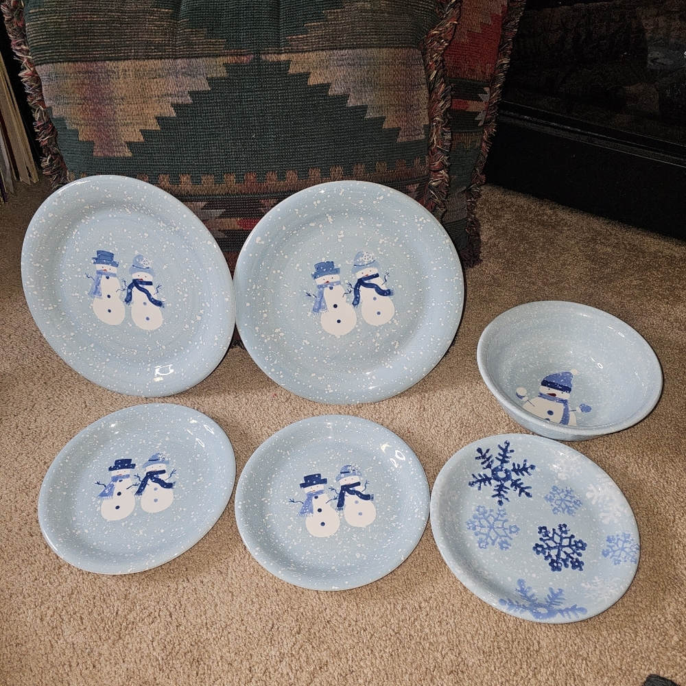 6 HOME Target Winter Frost Snowman Christmas Holiday Dinner, Salad Plates & Bowl